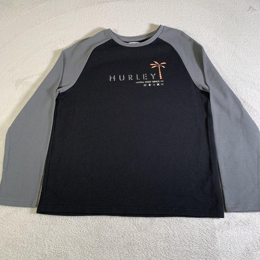 Vintage Y2K Hurley Shirt Mens Large Black‎ Thermal Long Sleeve Palm Tree Surf
